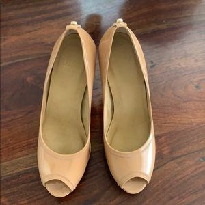 Stuart Weitzman Camel Platform Peep-toe Heels